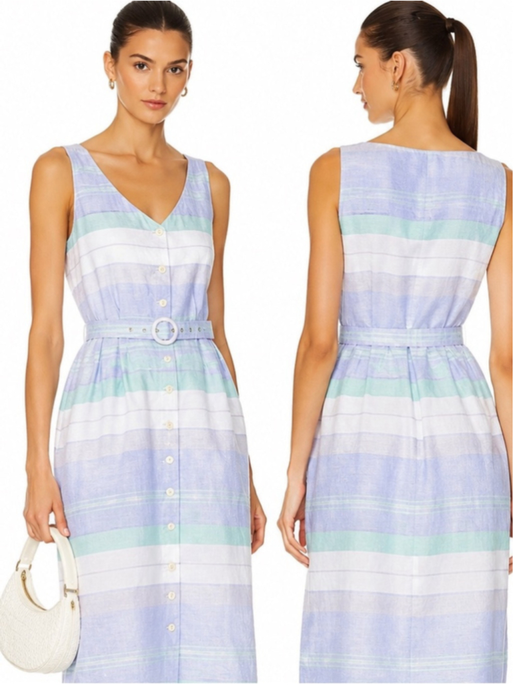 Weinberg 100% Linen Striped Button-Front Dress | Size 12 Made in Portugal